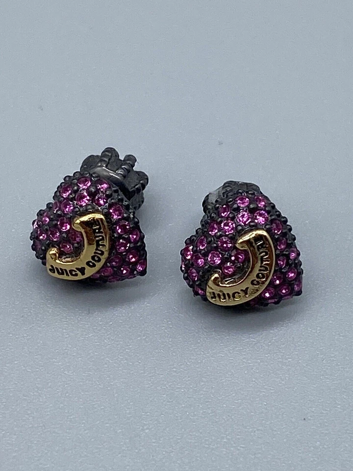 Brincos pretos perfurados de cristal fúcsia coração assinatura logotipo alta costura suculenta com caixa - Imagem 4 de 4