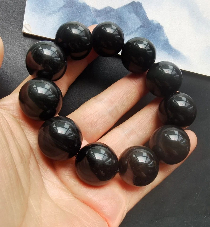 Pulseras de cuentas de cristal curativo grueso piedra obsidiana negra natural de 6 mm-20 mm Foto 4 de 4