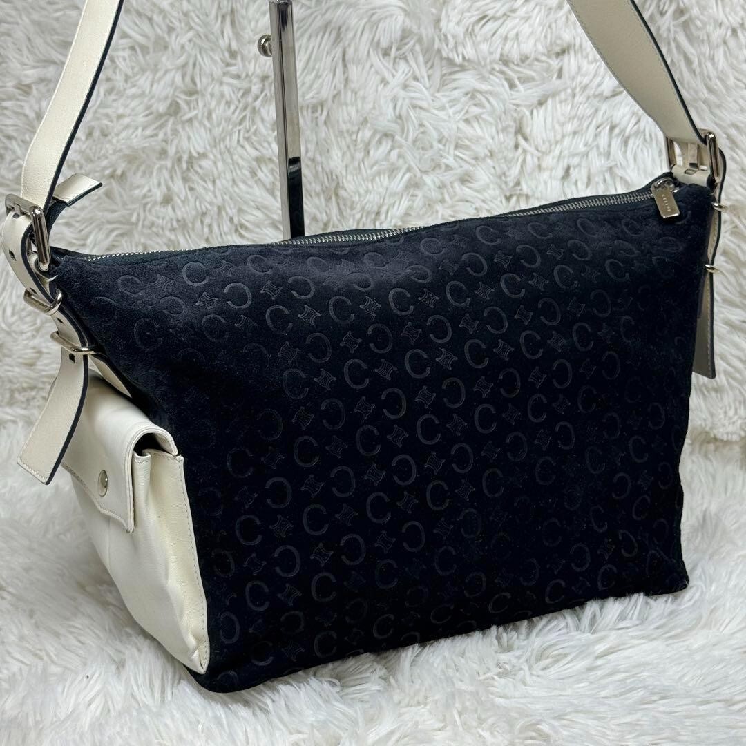Vintage Old CELINE Navy and White Suede Leather Shoulder bag