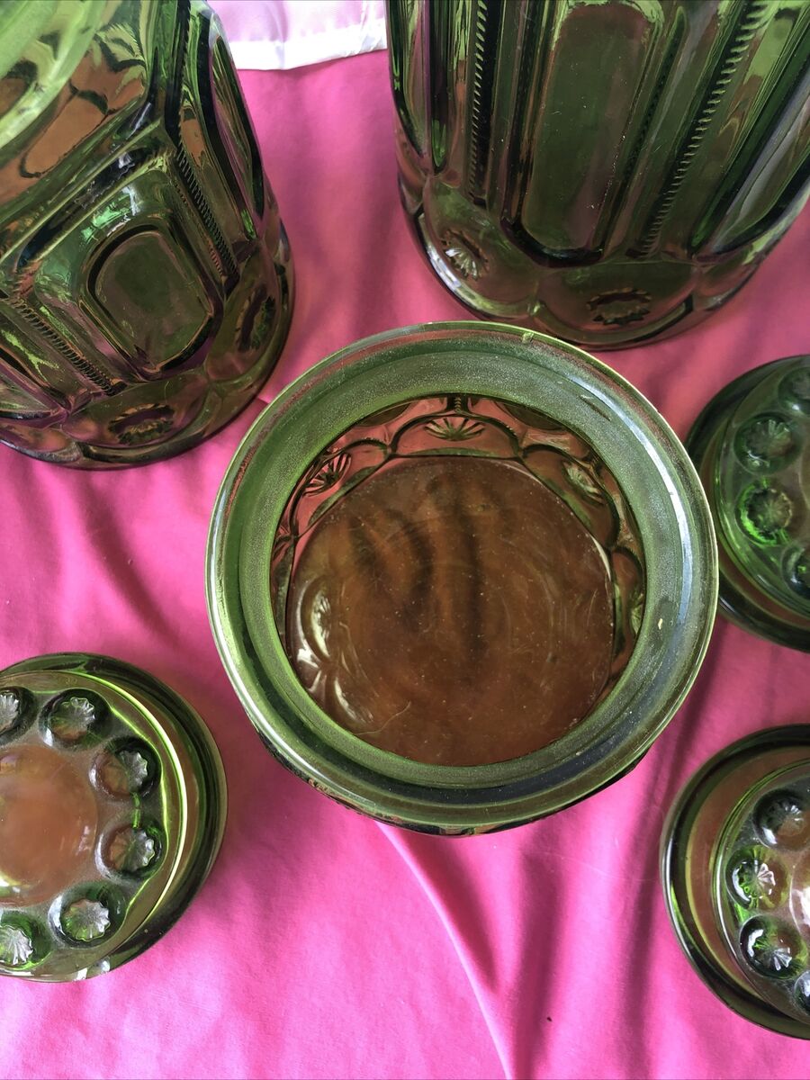 Vintage Green Moon And Stars Canister Set LE Smith Glass 3 Vintage Green Moon And Stars Canister Set LE Smith Glass 3