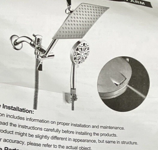 12 Inch Rain Shower Head Combo with Extension Arm Chrome New open Box