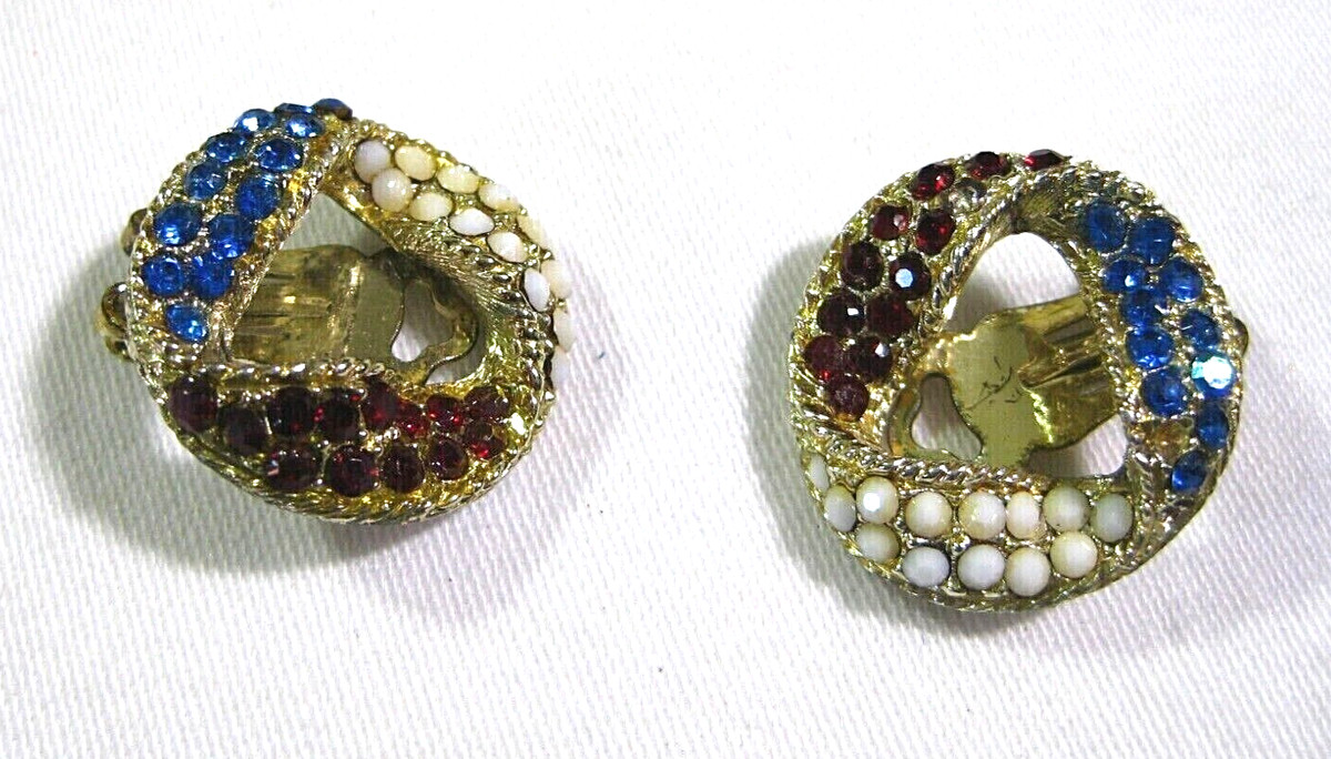Vintage 11W 30St Inc Patriotic Infinity Wrap Circle Pin Brooch w/clip-on earring View 6