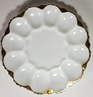Milk Glass Deviled Egg Serving Dish Worn Gold Scalloped Edge