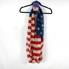 NEW David Young Scarf American Flag Infinity Loop Gauzy Sheer Lightweight Red
