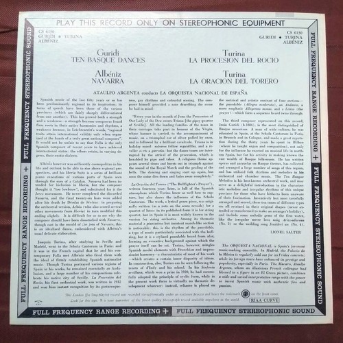 Argenta - Guridi / Turina / Albeniz LP ~ NM- London Stereo Original ~ Blue back - Imagen 3 de 3