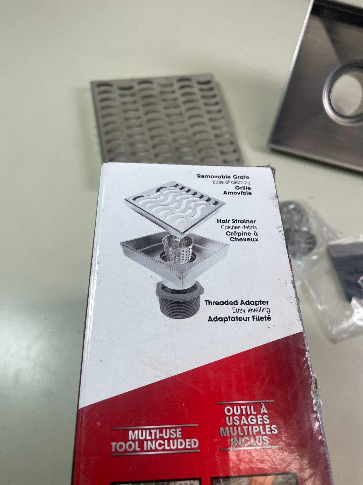 RELN 6" x 6" Stainless Steel Square Shower Drain Wave Pattern Drain Cover