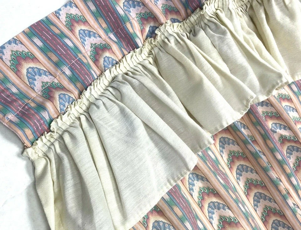 Cortinas Cortinas Hechas a Mano Vintage Años 70 Volantes Suroeste Mallorca Rayas Tribales Raras Foto 4 de 4