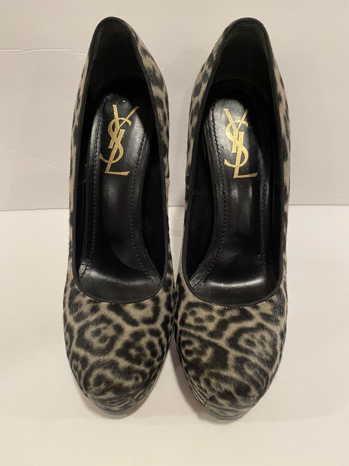 Décolleté per capelli YSL Yves Saint Laurent Tribtoo Pony grigio leopardato 37 5 7 7 5 $795