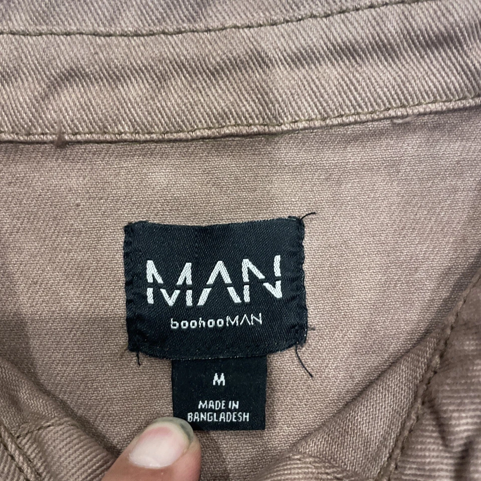 Camisa Boohoo Hombre Rosa Denim Multi Bolsillo Mediana Abotonada Foto 2 de 4