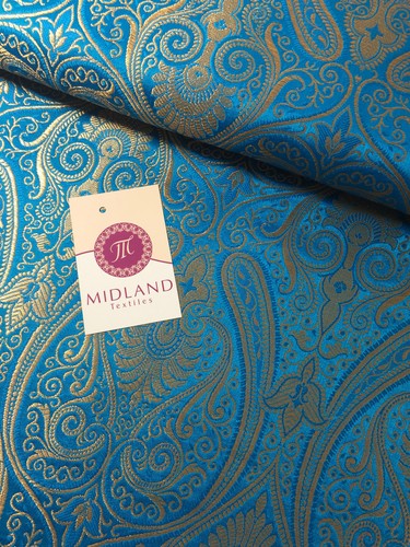 Ornamental paisley gold metallic print Indian banarsi Brocade fabric M246 Mtex - Picture 54 of 130