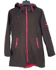 Ilse Jacobsen women's M/38 Hornbaek Long Jacket Raincoat red Brown Hood full zip