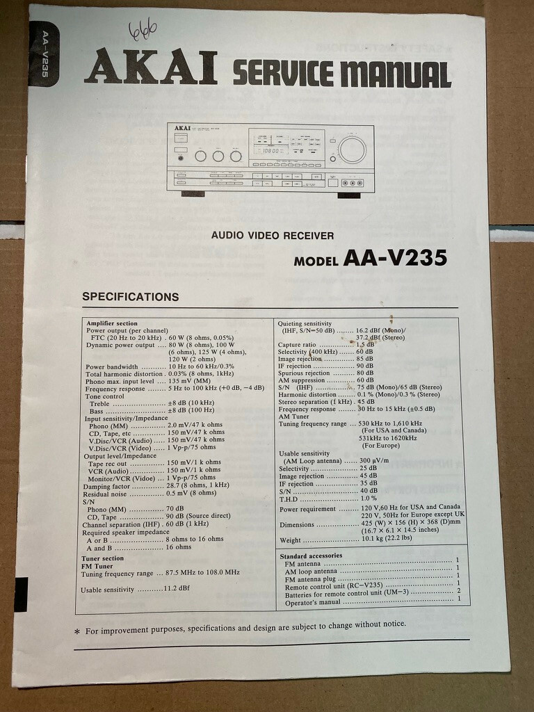 AKAI AA-V235 AAV235 Service Manual **ORIGINAL** | eBay