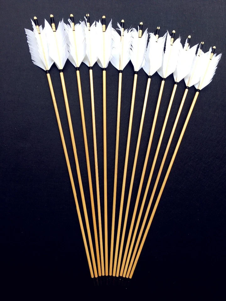 Flecha de madera blanca pluma de pavo tiro con arco real 6/12/24PK 29 pulgadas 30 pulgadas 32 pulgadas Foto 4 de 4