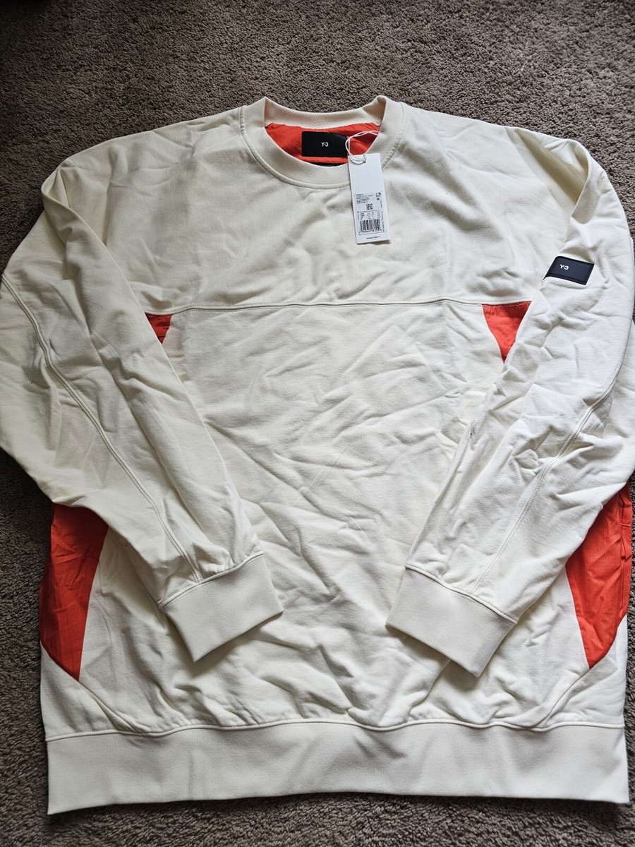 New Y-3 Logo Patch Crewneck Sweater Adidas Size 2XL Cream Orange  