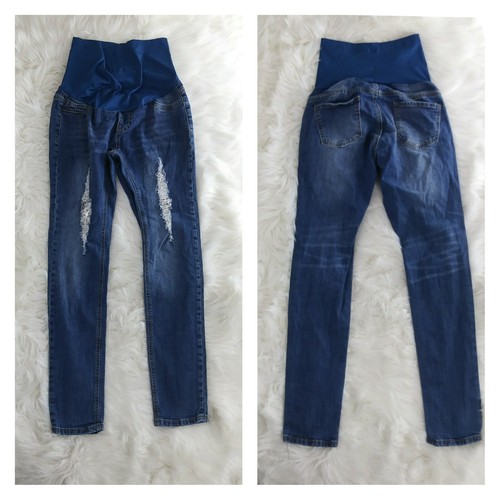 Womans Maternity Modern Blue distressed 