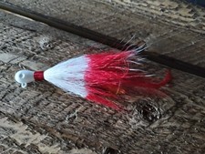 5 Tear Drop Bucktail Jig Striper Fluke Trout Red Fish - Bleeder w Red Feathers