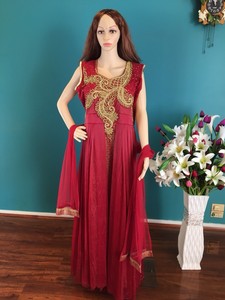 red and gold anarkali dress