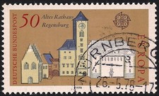 BRD Mi. 970 --- weißer Fleck im Giebel des linken Hauses, gestempelt, zusätzlich