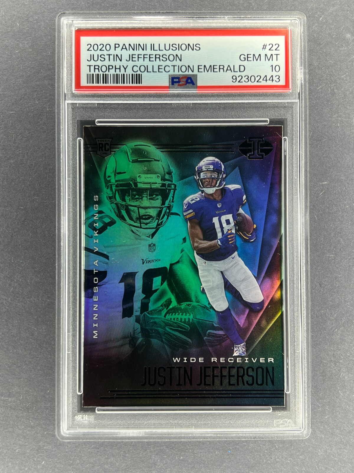 JUSTIN JEFFERSON 2020 Illusions #22 Trophy Collection Emerald RC PSA 10