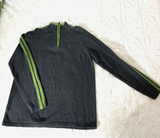EDDIE BAUER 1/4 Zip Grey W/ Green Stripe Sweater Pullover 100 Cotton Men's TXL