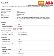 100pcs ABB/TE Entrelec Terminal Blocks C2.5/5；2.5mm² 1SNL505010R000