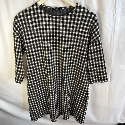 Mango Basics schwarz weiß kariertes Hängerchen Kleid große 3/4 Arm