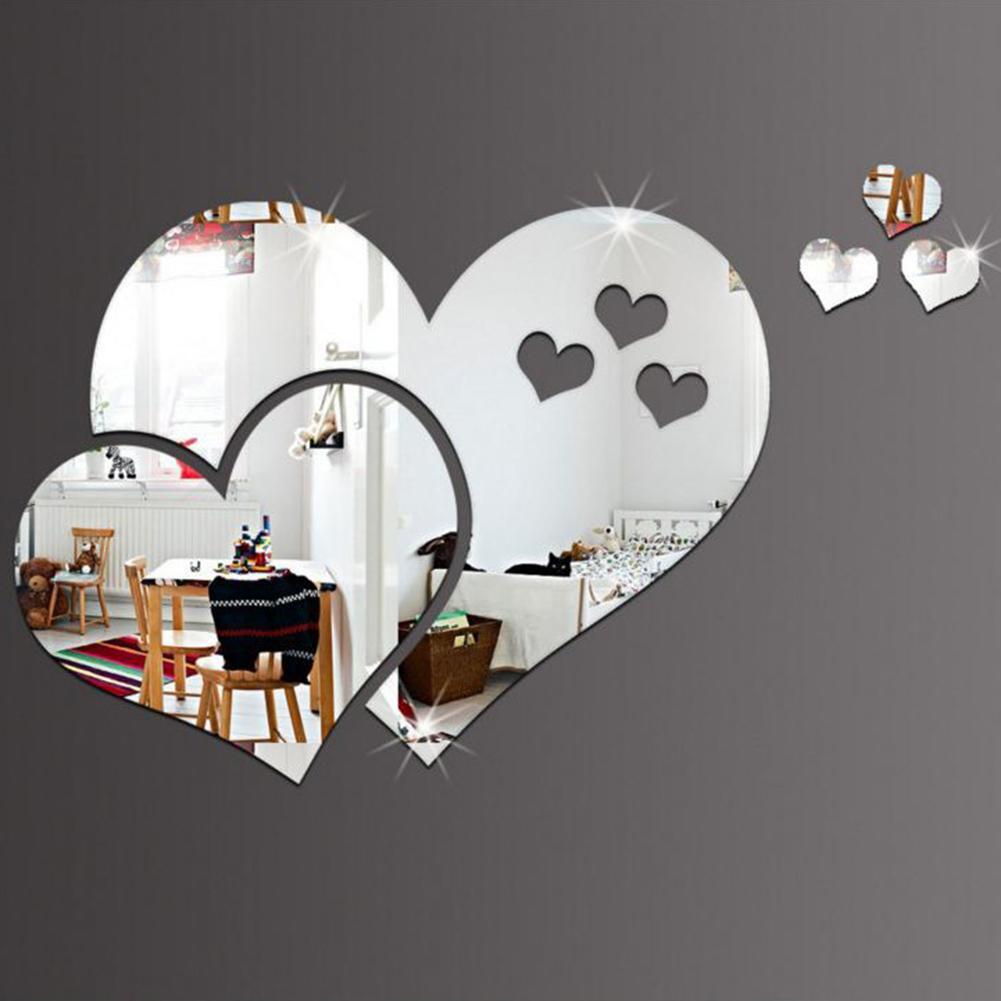  3D Mirror Wall Stickers Love Heart Decal DIY Home Bedroom Art Decor