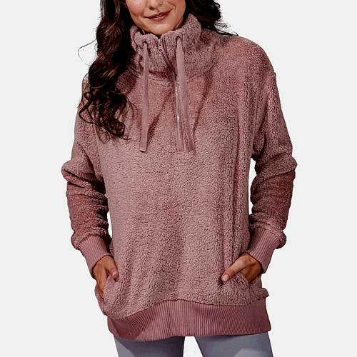 COZY SHERPA PULLOVER SWEATER, WINE 