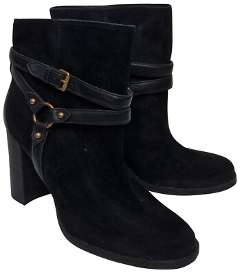 UGG Black Suede Ankle Boots Dandridge (G) Straps Buckled High Heel Womens  UK UK