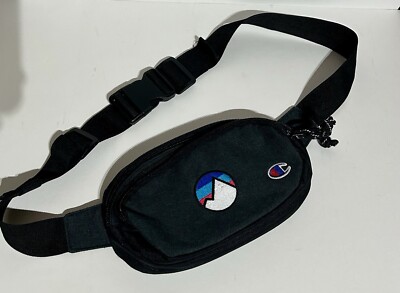 Champion Fanny Pack Zip Closure Waist Belt Dividers Black Adjustable Strap Clip
