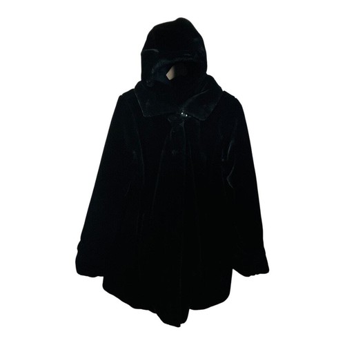 Dennis Basso Faux Fur Hooded Black Lined Coat Women Size Medium - Picture 3 of 11