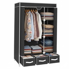 Large Fabric Canvas Wardrobe With Hanging Rail Portable Wardrobe for Small Room