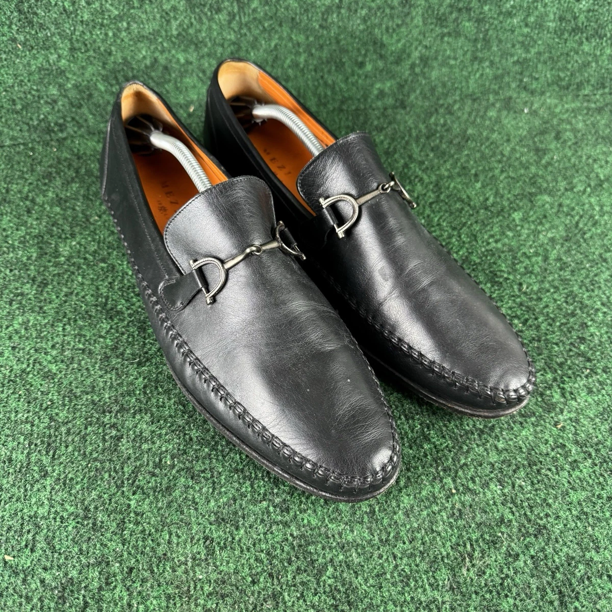 NEW Mezlan Horse-Bit Ornament Moccasin Loafers Mens size 10 Black Leather #17087 Boardwalk Black/White Woven Leather Horse-Bit Loafers main image 3