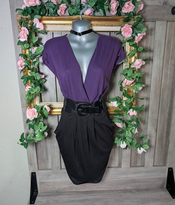 Delirious Los Angeles Size XL Purple Black Belted Deep V Neck Y2K Party Dress