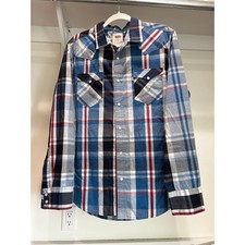 Levi's Pearl Snap Long Sleeve Shirt Men's Size Medium Red Blue Plaid