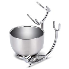 Shaving Stand Double Stainless Steel Shave Soap Bowl Unbreakable Rust Resistant