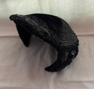 Vintage Black Hat with Iridescent Sequin and Bead Metallic 20s Flapper