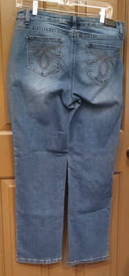 Earl Jeans Women's Straight Leg Stretch Denim Size 14 Embroidered Relaxed 