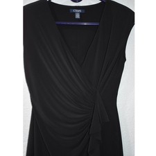 Chaps Black Sleeveless Dress Faux Wrap Ruffle Sheath Stretch V-neck Sz Small