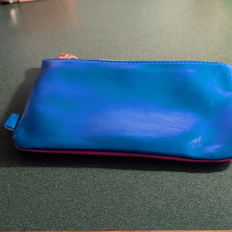 Blue Faux Leather Makeup Bag with Zipper, Cosmetic Pouch Organizer Case