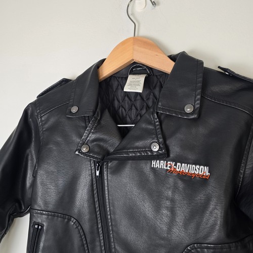Harley-Davidson Kids Faux Leather Jacket Size 7 Black Biker Moto Eagle Patch - Picture 4 of 14