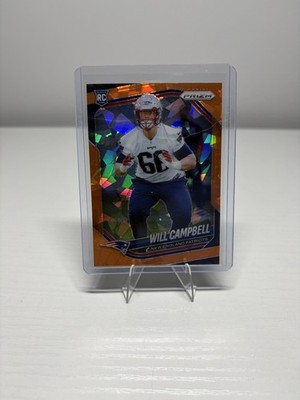 2025 Panini Prizm, Orange Cracked Ice - Will Campbell (RC), Patriots #353