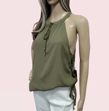 Doe & Rae Women's Dark Green Open Side Cut Out Halter Tank Top NWT
