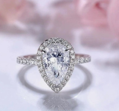 SILBER KLASSISCH STATEMENT ELEGANT TROPFEN TRÄNE TROPFEN BIRNE VERLOBUNGSRING GRÖSSE 54