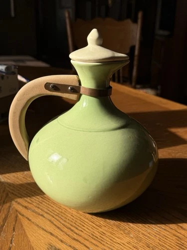 Pottery Carafe Pitch Green Pitcher with Lid Vintage