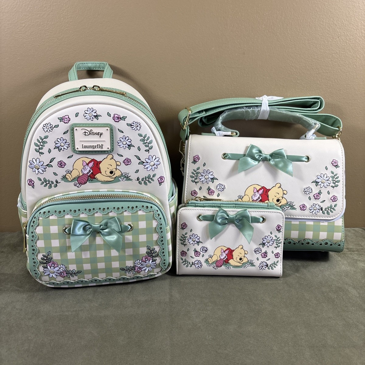 Loungefly Winnie The Pooh Green Gingham Floral Backpack 