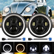 2X 7"Inch LED Headlight Projector Amber DRL Angle Eyes for VW Beetle 1967-1979