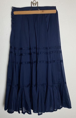 Lauren Ralph Lauren Skirt Sz 2 Navy Tiered Lined 100% Cotton Western Whimsigoth - Picture 2 of 8