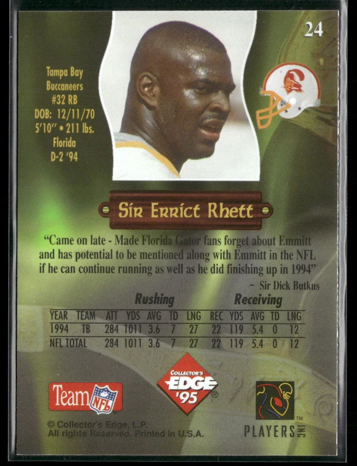 1995 Collector's Edge Excalibur #24 Errict Rhett Rookie Roundtable - Image 2 of 2