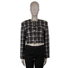 73819 auth CHANEL black white pink wool 21K CROPPED TWEED Jacket 40 M